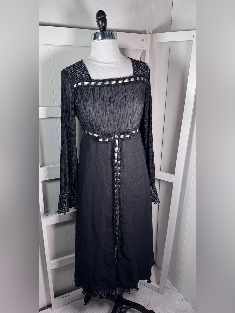 Y2K Victorian Sheer Overlay Plisse Crepe Whimsygoth Midi New S/M